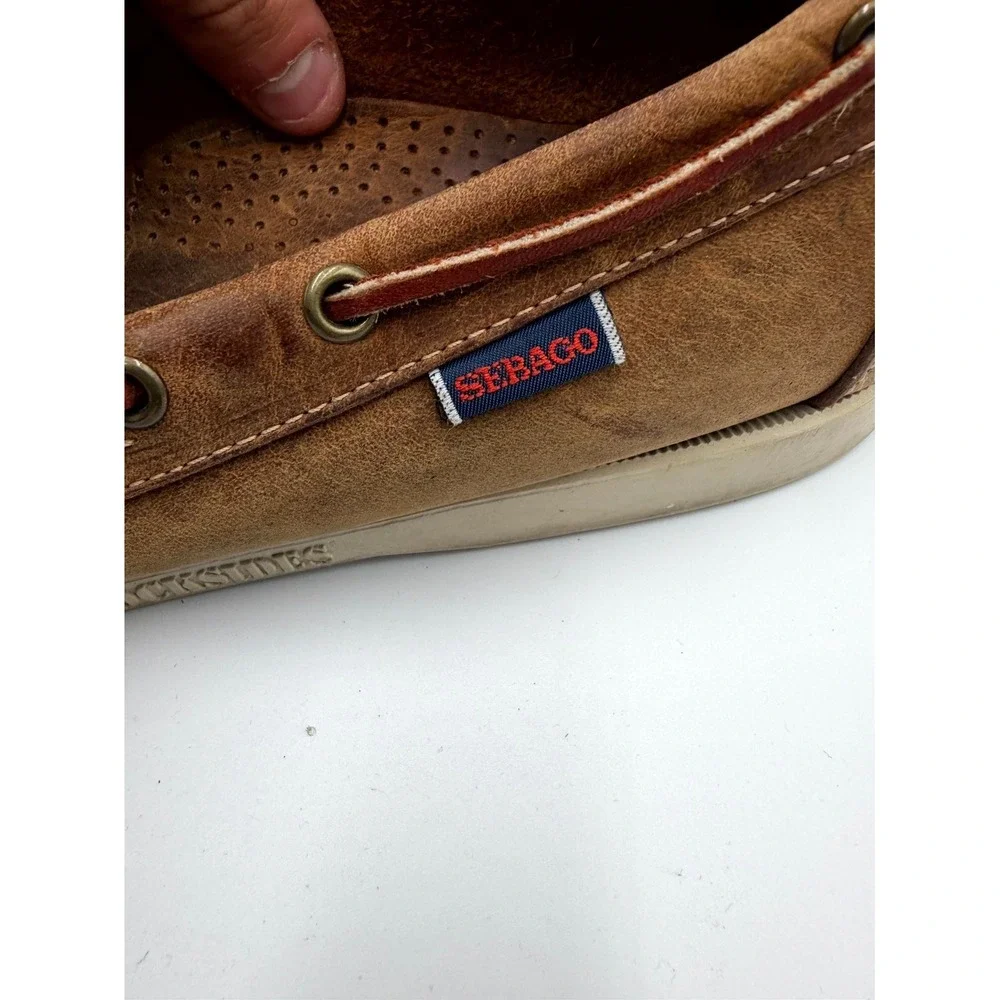 Sebago Docksides Portland 72652 Mens 13 W Tan Crazy Horse Leather Boat Shoes
